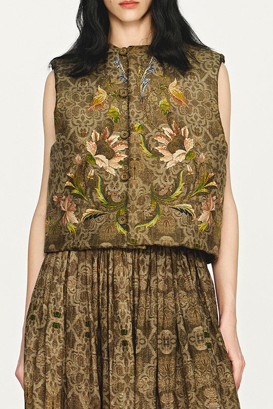 INTO THE EAST 25 Autumn/Winter Silk Printed Cotton Vest ITE-E1DGAW011GR21VE-LV Green
